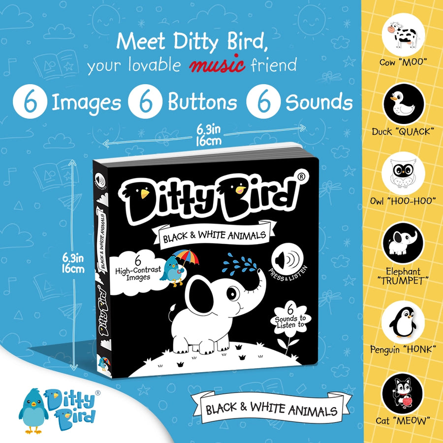 Ditty Bird - Black & White Sound Book for Newborns - Musical Board Book