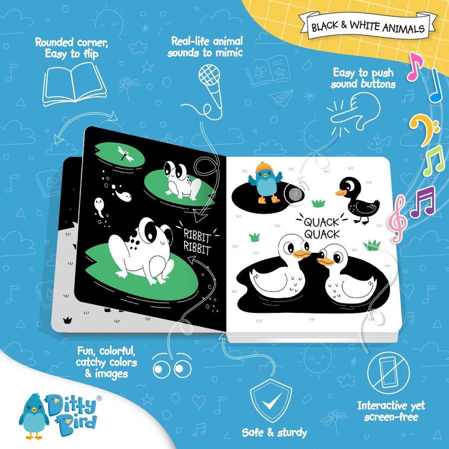 Ditty Bird - Black & White Sound Book for Newborns - Musical Board Book