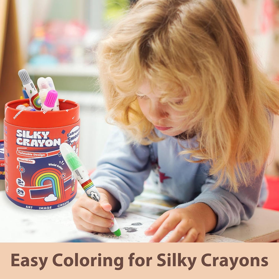 Flowermonaco SILKY CRAYONS 24 colours and 5 meter SPACE themed Wallpaper Bundle