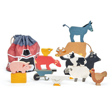 Tenderleaf Wooden Toys - Stacking Farmyard Animals with Bag