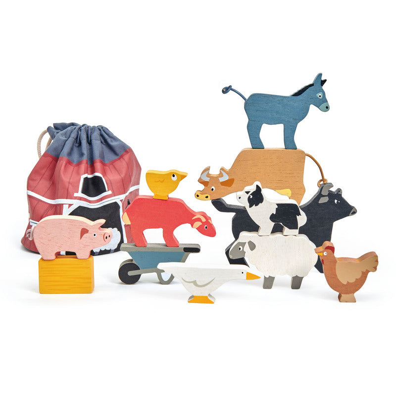 Tenderleaf Wooden Toys - Stacking Farmyard Animals with Bag