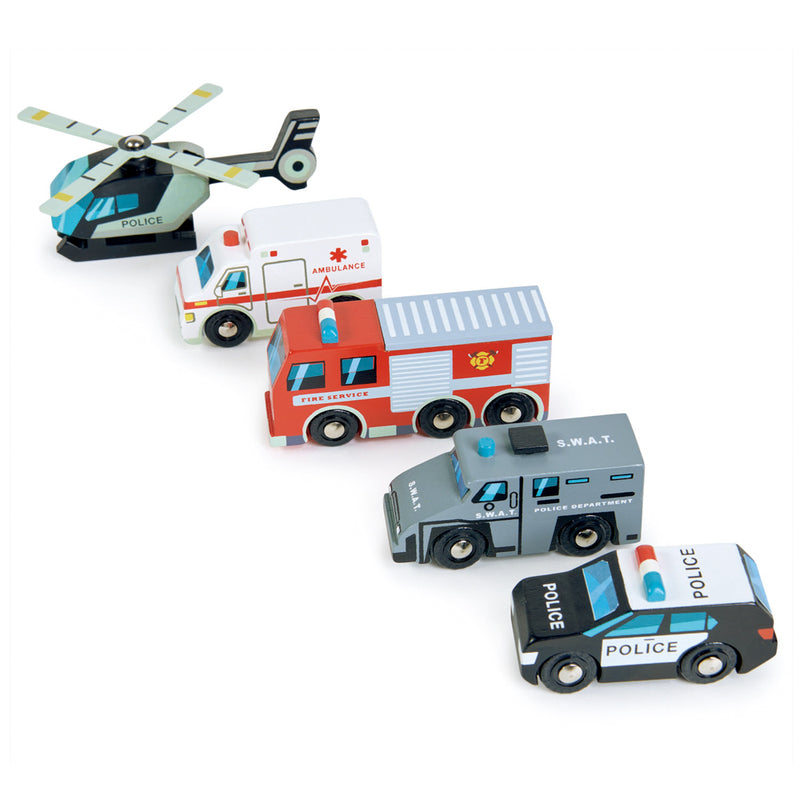 Tender Leaf Toys - Wooden Emergency Vehicles (5-pack) for 3+