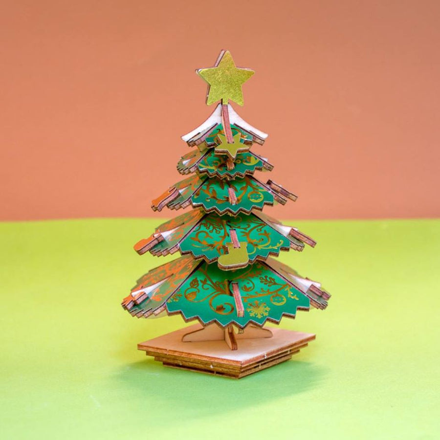 Kigumi - Christmas Tree Plywood Puzzle (coloured)