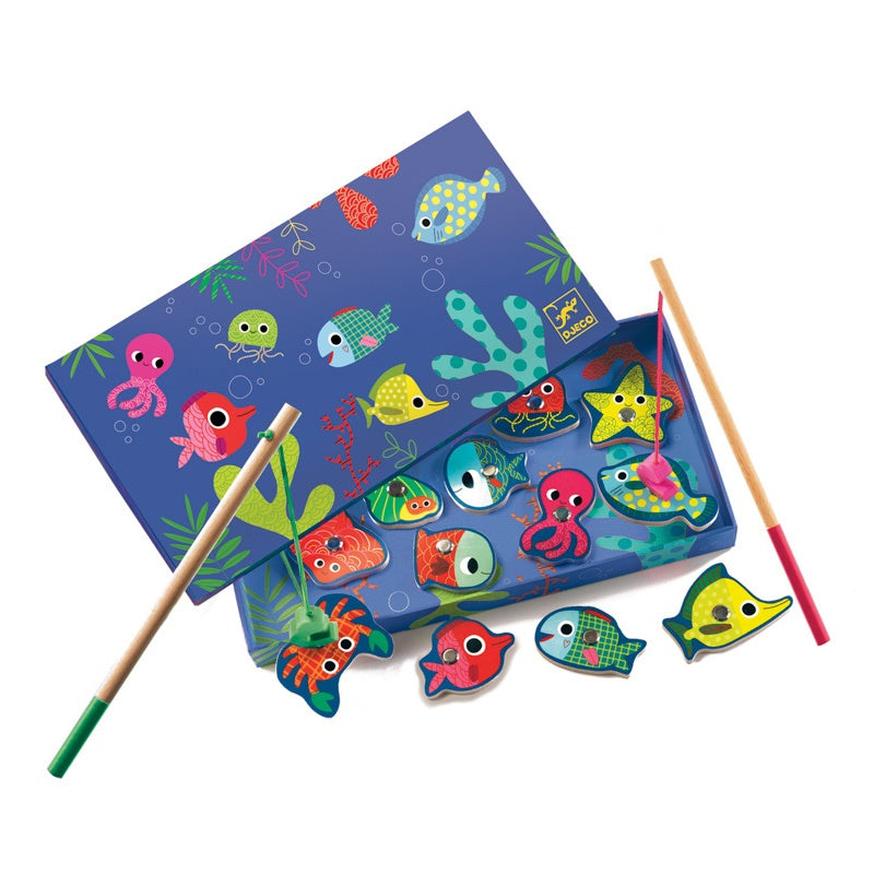 Djeco - Classic Wooden Magnetic Fishing - Colourful Tropical Fishes 2+