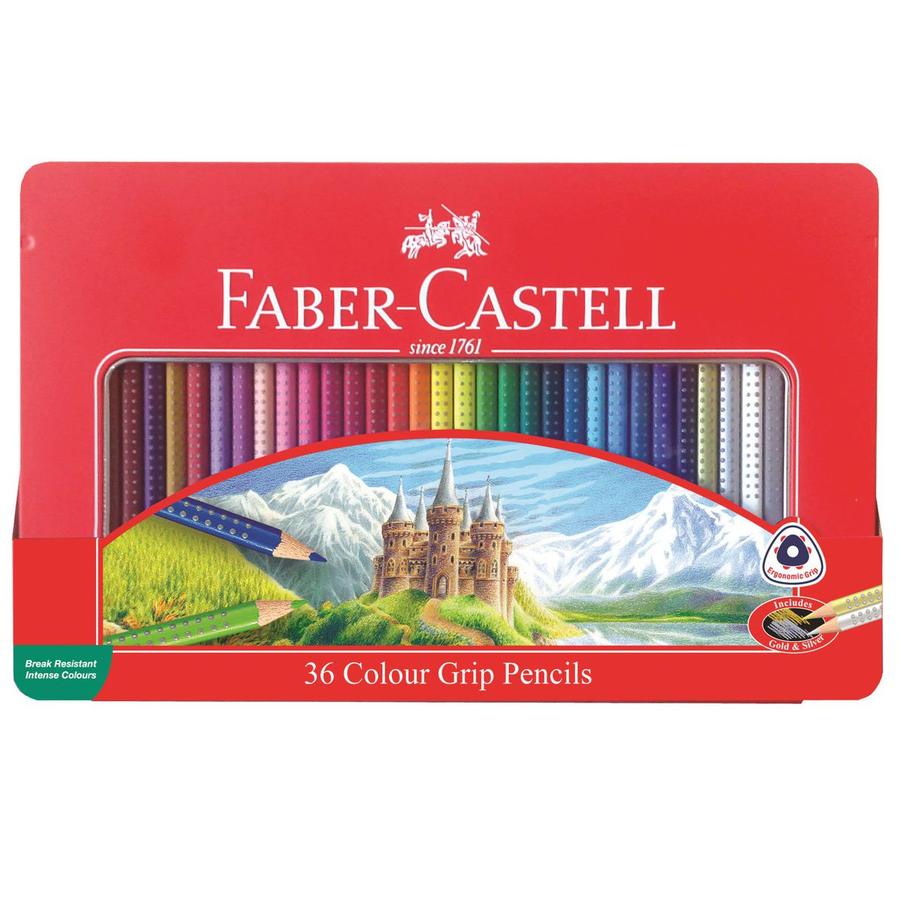 Faber-Castell 36 Colour Grip Pencils in tin box