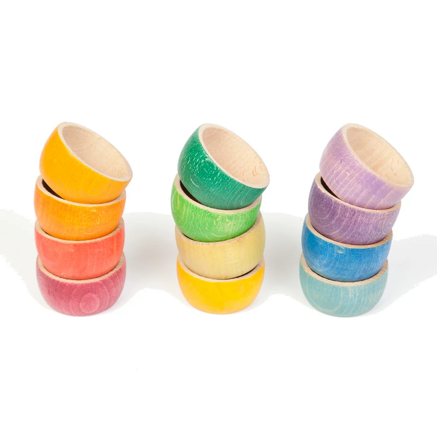 Grapat 12 Rainbow Coloured Bowls - Wooden Toys