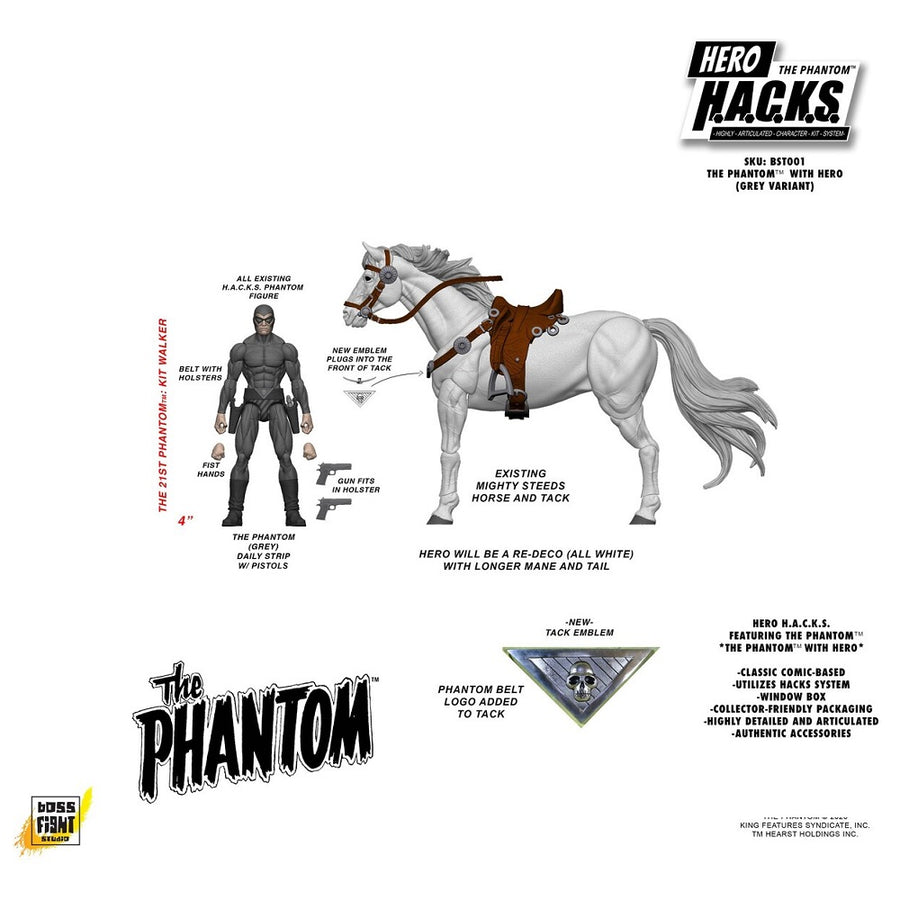 HERO H.A.C.K.S. - The Phantom (Grey) & Hero 1:18 scale Action Figure & Steed 2-pack