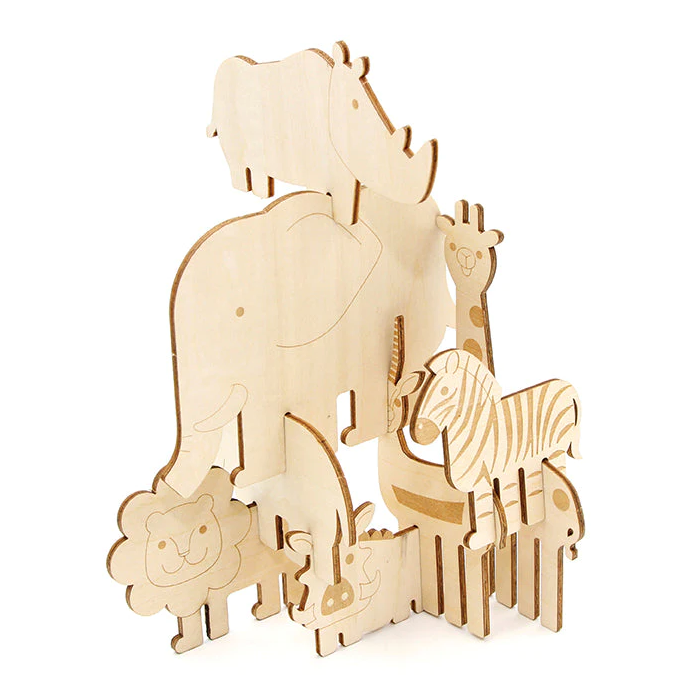 IncrediBuilds Jr. - Stackables Wooden Safari Animals Puzzle